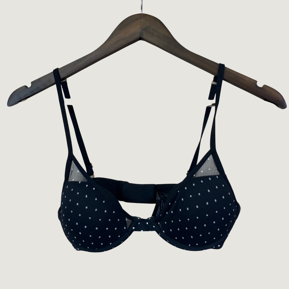 Pepper Bra 32B Black Polka Dot Mesh Underwire Coquette Dainty Aesthetic